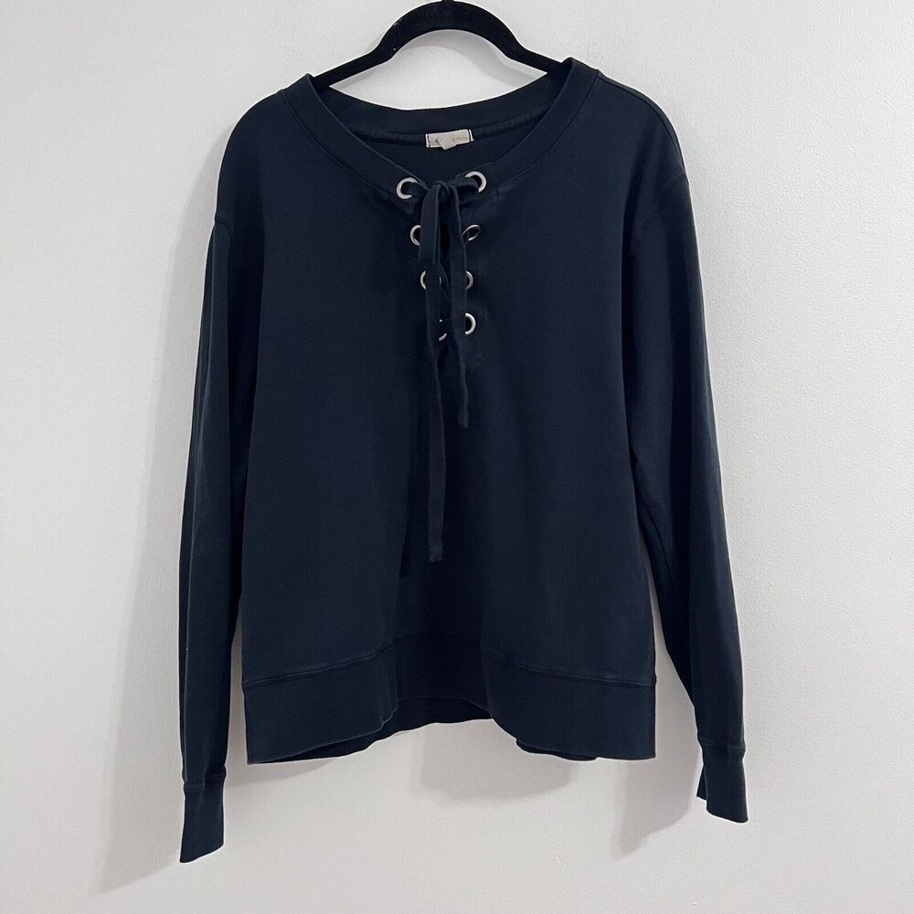 Mododoc Black Tie Up Sweatshirt Size M Interlock Lace up Sweater Minimalist